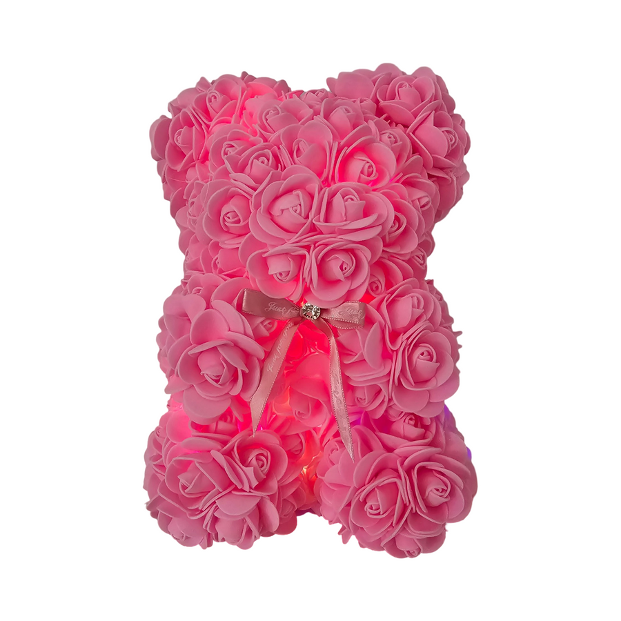 25cm Pink Rose Teddy Bear With Lights